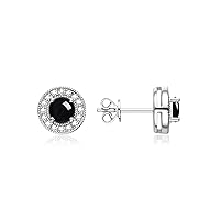 RYLOS Sterling Silver Halo Stud Earrings - 4MM Round Gemstone & Diamonds - Exquisite Birthstone Jewelry for Women & Girls