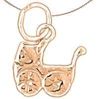 Baby Stoller Necklace | 14K Rose Gold Baby Stroller Pendant with 18