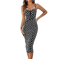 Dresses for Women 2024 Polka Dot Print Bustier Cami Midi Dress