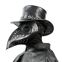Cusfull Faux Leather Plague Doctor Mask Halloween Cosplay Costume for Adult Black-One Size 