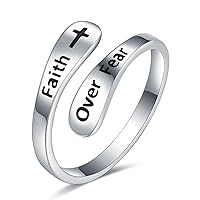 925 Sterling Silver Faith over Fear Ring Faith Religious Jewelry Quote Ring Friend Daughter Gifts