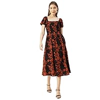 Women’s Printed Maxi Dress, Viscose Rayon Short Puff Sleeve Dresses