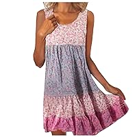 Hippie Dress for Women,Boho Sundress for Women Casual Summer Dress Round Neck Sleeveless Tank Dress Beach Butto