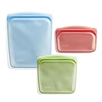 Stasher Reusable Silicone Storage Bag, Food Storage Container, Microwave and Dishwasher Safe, Leak-free, Bundle 3-Pack, Blue + Red + Green