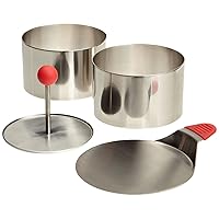 Ateco Round Food Molding Set, 3.5 by 2.1-Inches High, 4-Piece Set Includes 2 Rings, Fitted Press & Transfer Plate