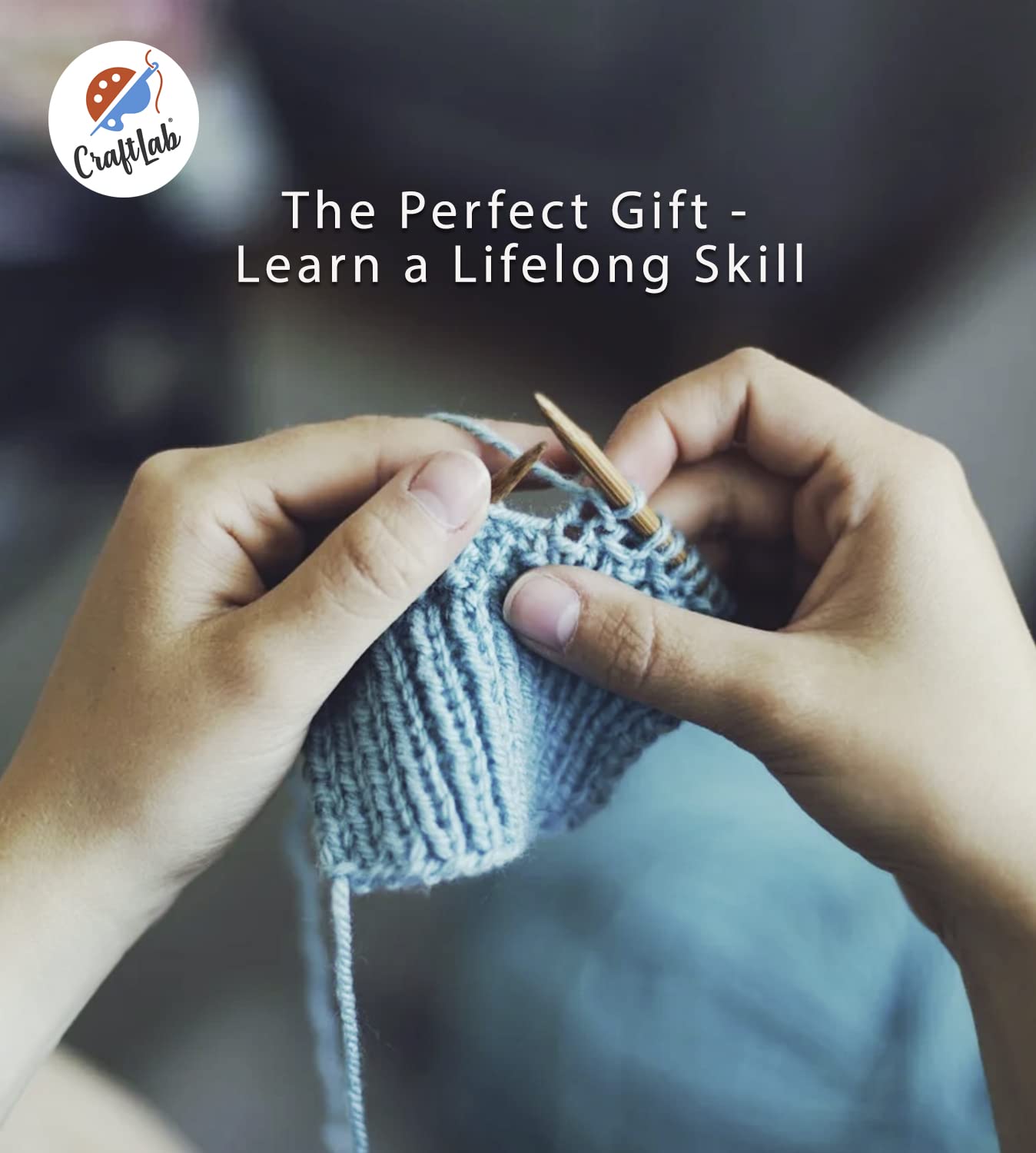 CraftLab Knitting Kit for Beginners, Kids and Adults Includes All Knitting Supplies: Wool Yarn, Wooden Knitting Needles, Yarn Needle and Instructions – Fantastic Gift