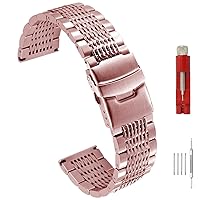 Solid Stainless Steel Mesh Watch Band for Men Women Brushed Middle Polished Metal Watch Strap Bracelet Deployment Clasp 20mm 22mm 24mm Black Silver Blue Gold Rose Gold