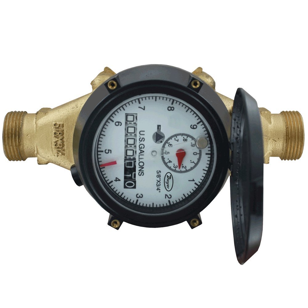 Dwyer Multi-Jet Water Meter with Removable Bottom, WRBT-A-C-02-10, 10 Gal per Pulse, Easy Clean Access