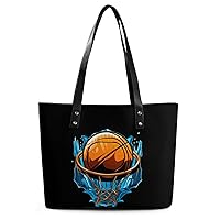 Basketball Hoop Sports Basketball Women's Handbag PU Leather Tote Bag Purses Top Handle Shoulder Bags for Work Travel Business Shopping Casual
