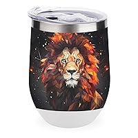 Abstract Lion 12 Oz Wine Tumbler with Lid Double Wall Travel Mugs Stainless Steel Wine Glasses for Cold & Hot Drinks