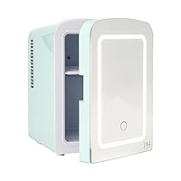 Paris Hilton Mini Refrigerator and Personal Beauty Fridge, Mirrored Door with Dimmable LED Light, Thermoelectric Cooling and Warming Function for All Cosmetics and Skincare Needs, 4-Liter, Aqua