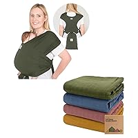 Keababies Baby Wraps Carrier, D-Lite Baby Wrap and 4-Pack Muslin Swaddle Blankets for Baby Boys, Girls - Easy-Wearing, Adjustable Baby Sling Carrier Newborn to Toddler - Organic Baby Blankets