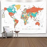 Capsceoll Large Map Tapestry, Camping World Map Colorful World Map Indoor Wall Art Wall Decorations for Living Room Wall Decor Bedroom Luck Wall Decor College Decor 80