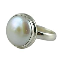 Navya Craft Freshwater Coin Pearl 925 Sterling Silver Handmade Women Statement Ring boho ring June Birthday Jewelry Sizes 4 to 13 Christmas Anniversary Birthday Valentine Day Gift wife mother