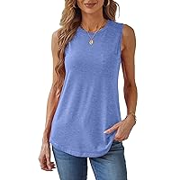 Hount Women's High Neck Tank Tops Summer Sleeveless T Shirts Loose Fit with Pockets