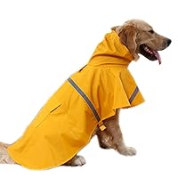 Dog Raincoat Adjustable Reflective Waterproof Lightweight Dog Rain Jacket Rain Poncho with Hood for Medium Large Dogs Yellow