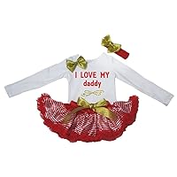 Petitebella I Love My Daddy L/s Shirt Red White Stripes Baby Skirt Set 3-12m
