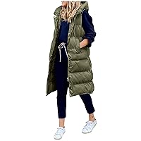 Women's Puffer Vest Lightweight Padded Outerwear Down Vest with Stand Collar Thick Hooded Sleeveless Long Coats Jacket