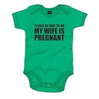 Brand88 Please Be Nice To Me, My Wife Is Pregnant, Printed Baby Grow - Kelly Green/Black 3-6 Months