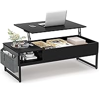 Aheaplus Lift Top Coffee Table with Storage, Wood Lifting Top Central Table Metal Frame, 43.3