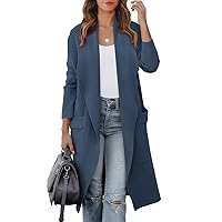 ANRABESS Women's Casual Long Sleeve Draped Open Front Knit Pockets Long Cardigan Jackets Sweater