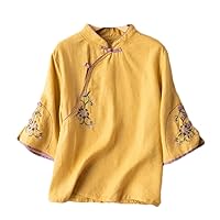 Chinese Tang Suit Embroidery Blouse National Slim T-Shirt Women Traditional Hanfu Tops