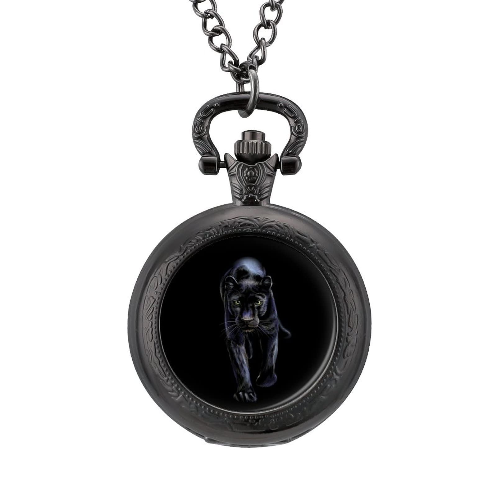 Color Portrait of A Walking Panther Quartz Pocket Watch With Chains Retro Necklace For Birthday Valentine's Day Wedding Gift