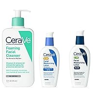 CeraVe Daily Skincare Facial Bundle - Foaming Cleanser, AM Moisturizing Lotion with Sunscreen, PM Moisturizing Lotion