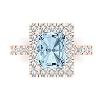 4 Brilliant Emerald Cut Solitaire W/Accent Halo Natural Aquamarine Anniversary Promise Engagement ring Solid 18K Rose Gold
