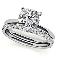 10K Solid White Gold Handmade Engagement Rings 1.5 CT Cushion Cut Moissanite Diamond Solitaire Wedding/Bridal Ring Set for Women/Her Propose Ring