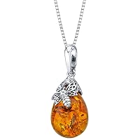 PEORA Genuine Baltic Amber Bumble Bee Pendant Necklace and Dangle Earrings for Women in Sterling Silver, Rich Cognac Color