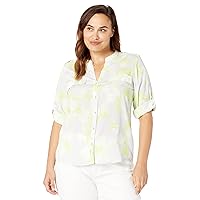 Calvin Klein Women's Everyday Comfort Poly CDC Roll Sleeve Print Shirt (Regular and Plus Sizes)