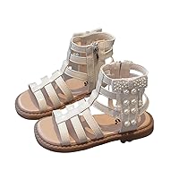Girls Summer Fashion Rome High Top Soft Bottom Sandals Toddler Pearl Thong Strappy Sandals with Ankle Zipper