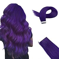 Tape in Human Hair Extensions Straight 20pcs 50g/Pack Dark Purple Tape ins Extension 24 inches
