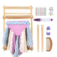 Wooden Multi-Craft Weaving Loom Large Frame to Handcraft for Kids and Beginners,15.7 11.8in/ 40 x 30cm with 10 PCS Knitting Stitch Markers + 10 PCS Plastic Needles + 1 PCS Scissors