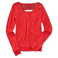 AEROPOSTALE Womens Ls Crochet Back Basic T-Shirt, Orange, Medium