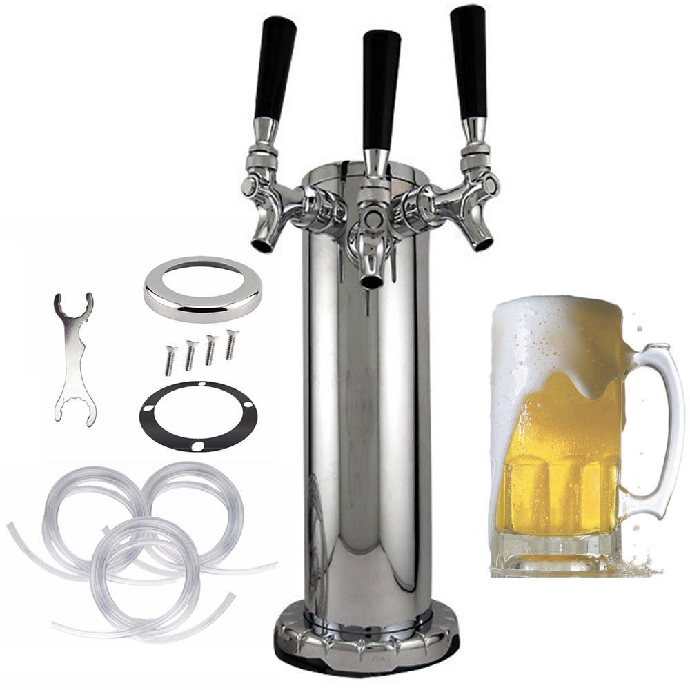 3 Tap Triple Faucet Stainless Steel Draft Beer Tower Homebrew For Kegerator 3" Diameter Column