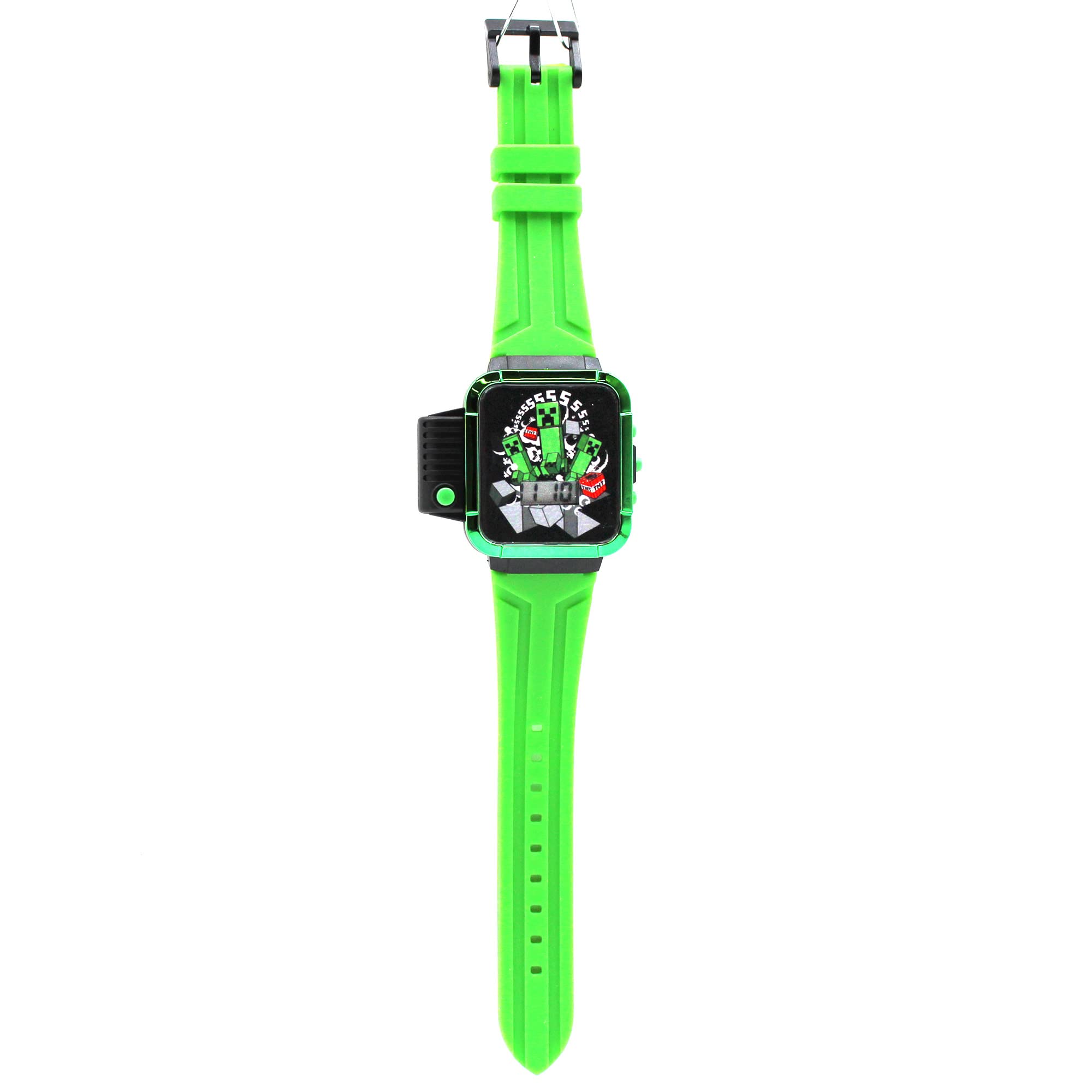 Accutime Kids Microsoft Minecraft Black & Green Digital LCD Quartz Wrist Watch with Flashlight, Green Strap for Boys, Girls, Kids (Model: MIN4167AZ)