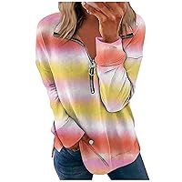 Quarter Zip Pullover Women Loose Fit Sweatshirts Gradient Lapel Pullovers Fall Fashion Long Sleeve Teen Clothes