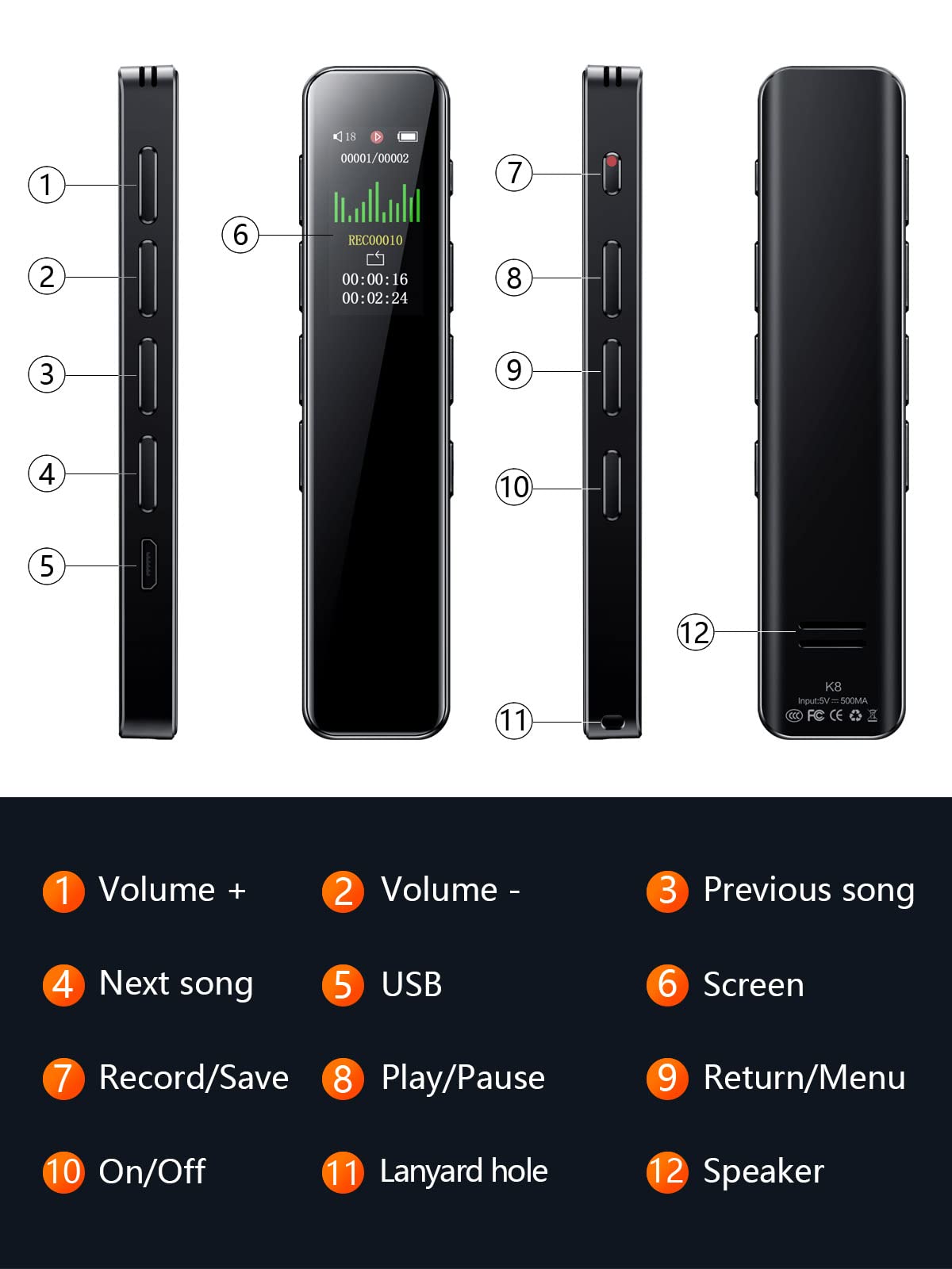 64GB Digital Voice Recorder,Fillman Voice Activated Recorder,Small Tape Recorder with Speaker, Voice Recorder for Lecture,Meetings,Class,HD Audio Dictaphone,Intelligent Noise Reduction,MP3 Player