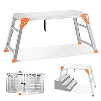Multifunctional & Adjustable Work Platform with 330 lbs Capacity, 25 to 35 inches Step Ladder, Aluminum Folding Scaffolding Ladder, Heavy Duty Portable Bench Ladder Stool with Non-Slip Feet