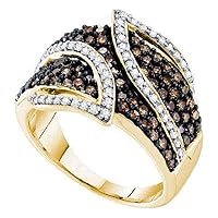The Diamond Deal 10kt Yellow Gold Womens Round Brown Diamond Fashion Ring 1.00 Cttw