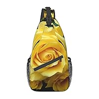 Sling Bag for Women Men Graceful Yellow Rose Flower Cross Chest Bag Diagonally Casual Fashion Travel Hiking Daypack