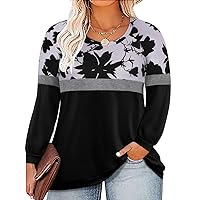 RITERA Plus Size Tops for Women Long Sleeve Casual Shirts Round Neck Floral Colorblock Tees 4XL