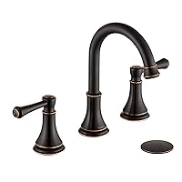 Oil Rubbed Bronze 8 inch Widespread Bathroom Sink Faucet 3 Holes with Pop-Up Drain, 2 Handle Modern Bathroom/Vanity/Lavatory Faucet with Brass 360° Swivel Spout, TAF830Y-ORB