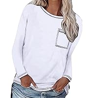 Long Sleeve Shirts for Women Dressy Sexy Womens Fashion Top Casual Loose Round Neck Solid Color Pocket Long Sl