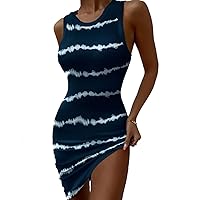 Summer Dresses for Women 2023 O-Neck Bodycon Sexy Tie-dye Stripe Sleeveless Sundresses for Women Casual Dress for Women