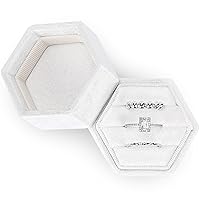 WantGor Velvet Jewelry Ring Box, 3 Slots Hexagon Ring Gift Box Vintage Ring Display Holder Case for Wedding Ceremony Proposal Engagement (White)