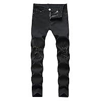 Andongnywell Men's Ripped Stretch Slim Fit Destroyed Tapered Leg Jeans Skinny Distressed Denim Pants
