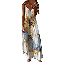 Summer Dresses for Women 2024 Sleeveless Beach Sundress Boho Fashion Floral Print Flowy Vintage Beach Maxi Dress